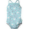 One-piece Swimsuit with Built-in Reusable Absorbent Swim Diaper, Light Aqua Swan - One Pieces - 1 - thumbnail