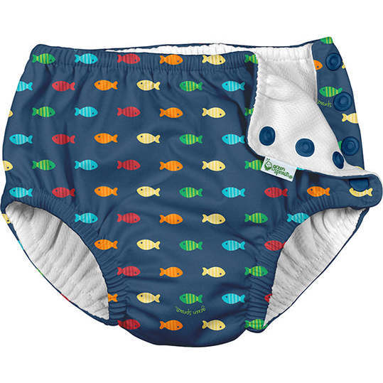 Snap Reusable Absorbent Swimsuit Diaper, Navy Fish Geo - Suits & Separates - 1