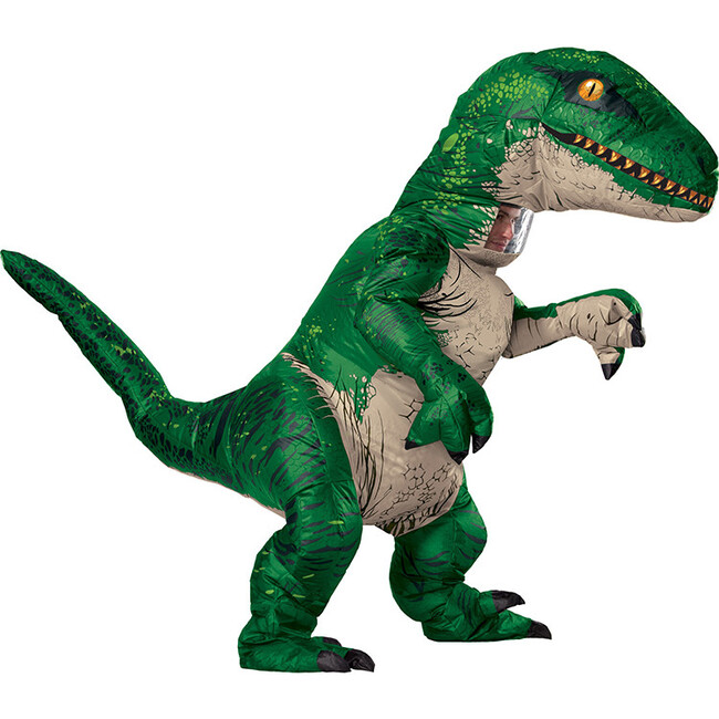Inflatable Velociraptor Adult Costume With Sound, Green - Costumes - 1