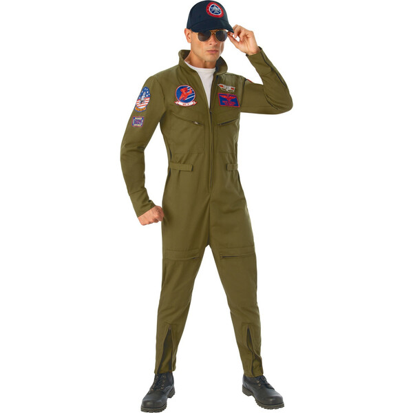 Top Gun Adult Deluxe Flightsuit Costume, Green - Rubies Kids | Maisonette