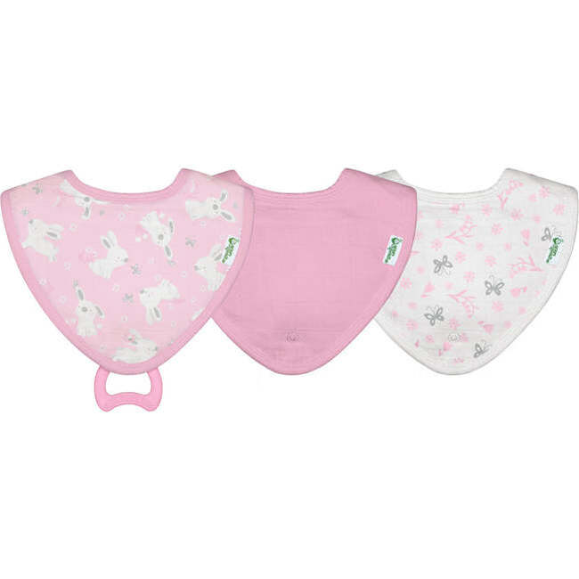 Muslin Stay-Dry Teether Bibs, Pink Bunny