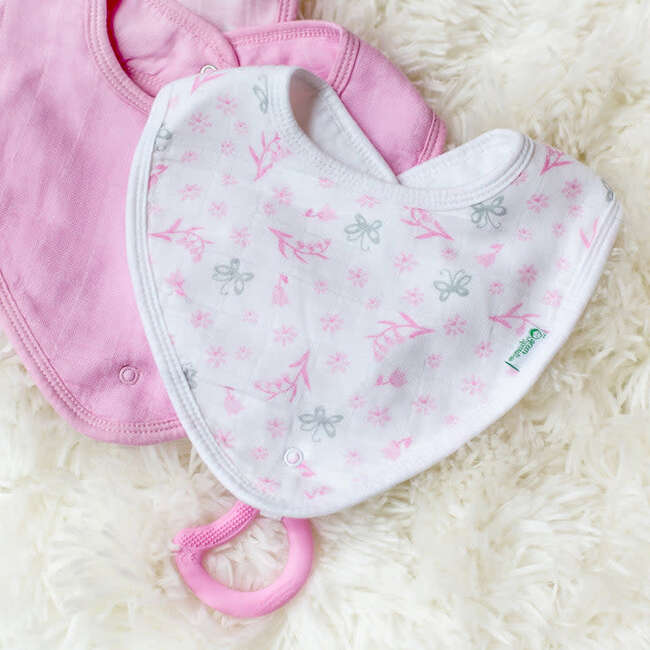 Muslin Stay-Dry Teether Bibs, Pink Bunny - Bibs - 2