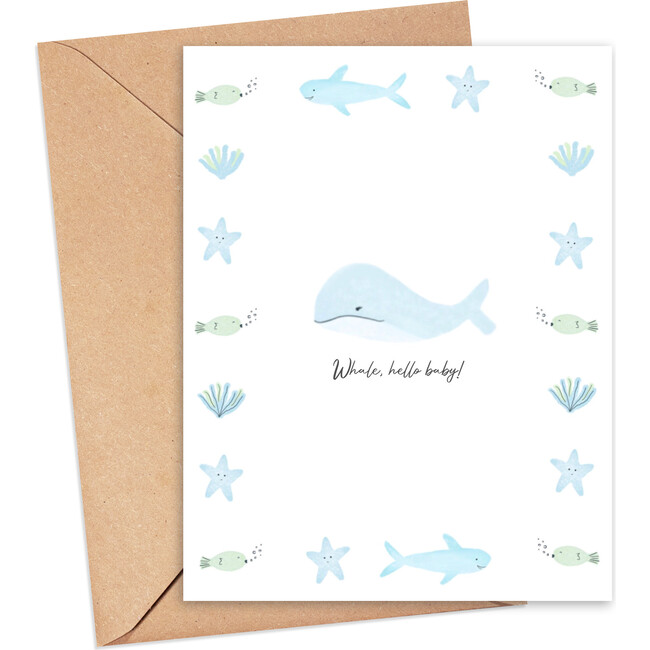 Whale, Hello Baby Greeting Card, Blue