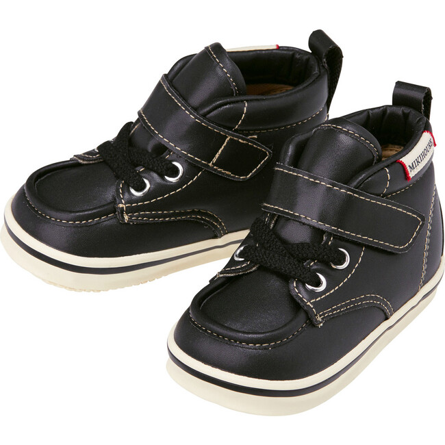 Faux-Laced Leather High Tops, Black