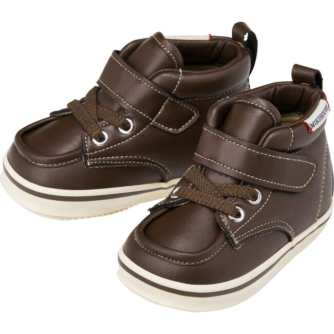 Faux-Laced Leather High Tops, Brown