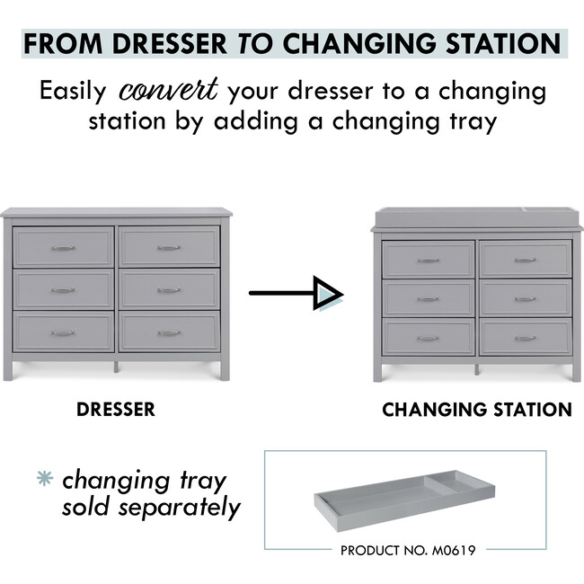 Charlie 6-Drawer Double Dresser, Grey - Dressers - 6