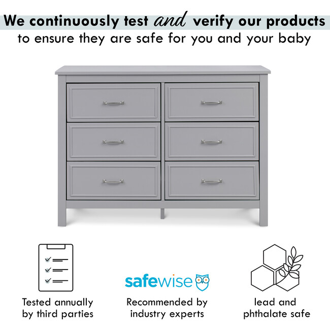 Charlie 6-Drawer Double Dresser, Grey - Dressers - 7