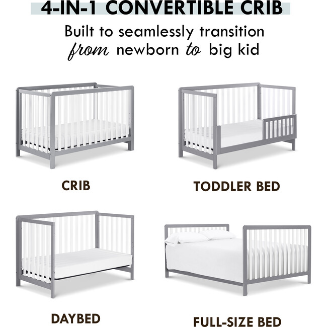 Colby 4-in-1 Low-profile Convertible Crib, Grey and White - Cribs - 8