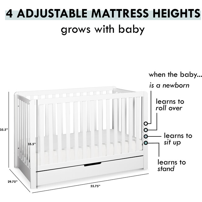 Colby 4-in-1 Convertible Crib With Trundle Drawer, White - Cribs - 8