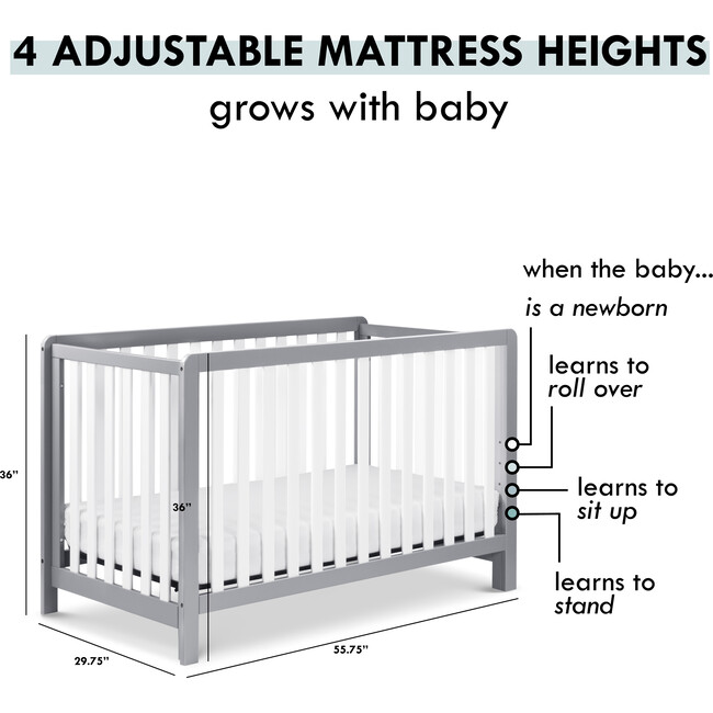 Colby 4-in-1 Low-profile Convertible Crib, Grey and White - Cribs - 9