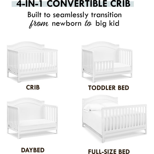 Charlie 4-in-1 Convertible Crib, White - Cribs - 5