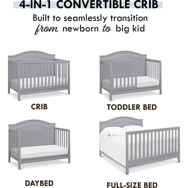 Charlie 4-in-1 Convertible Crib, Grey - Cribs - 6