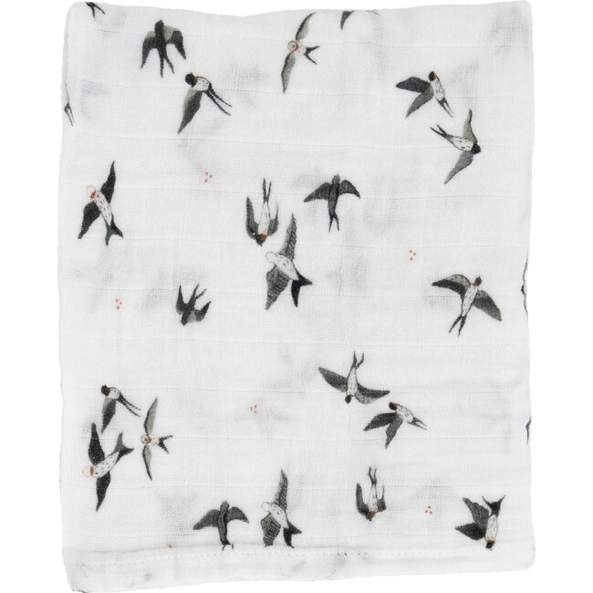 Organic Cotton Muslin Swaddle Blanket, Swallows