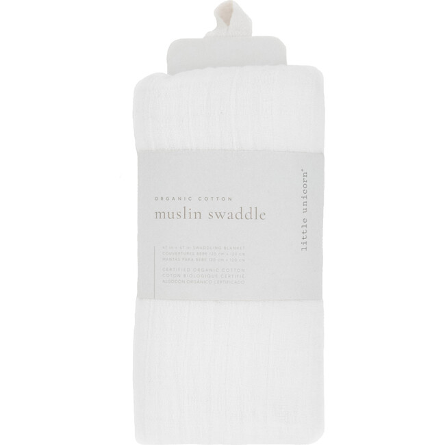 Organic Cotton Muslin Swaddle Blanket, White - Swaddles - 1