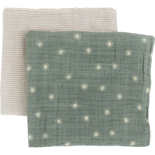 Organic Cotton Muslin Swaddle Blanket Set, Sage Suns - Swaddles - 1