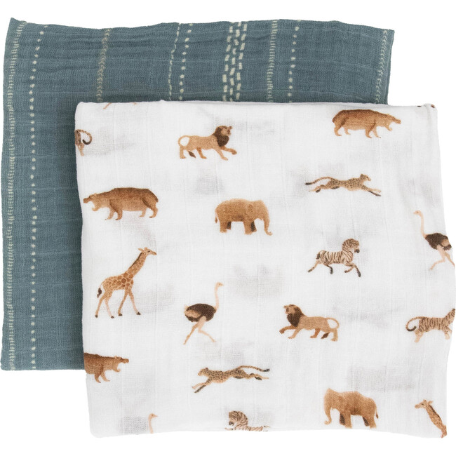 Organic Cotton Muslin Swaddle Blanket Set, Animal Crackers - Swaddles - 1
