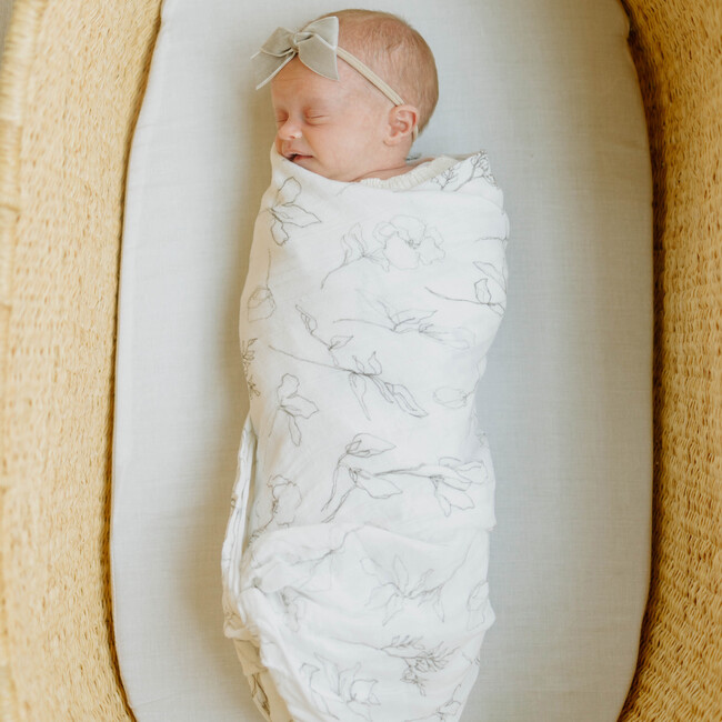 Organic Cotton Muslin Swaddle Blanket, Pencil Floral