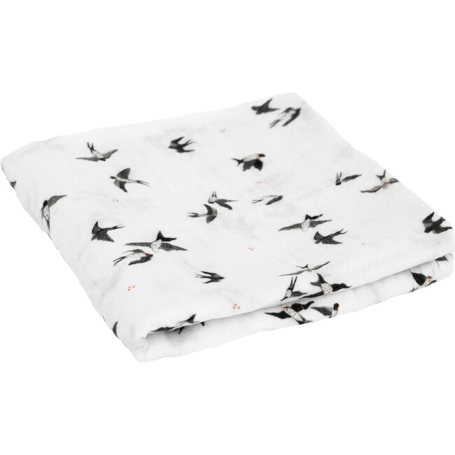 Organic Cotton Muslin Swaddle Blanket, Swallows - Swaddles - 3