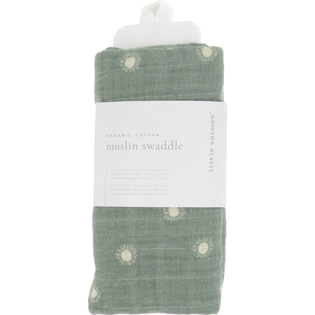 Organic Cotton Muslin Swaddle Blanket, Sage Suns - Swaddles - 4