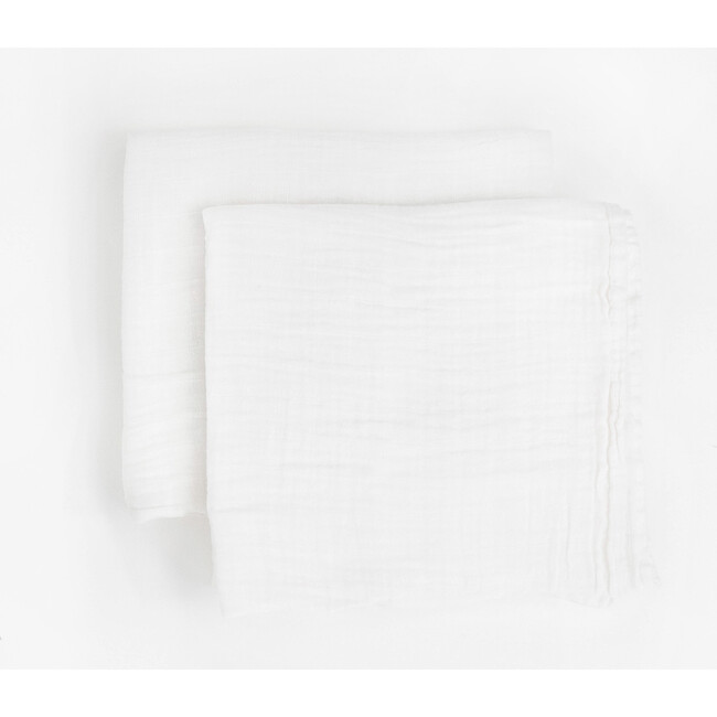 Organic Cotton Muslin Swaddle Blanket Set, White - Swaddles - 4