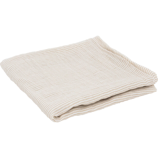 Organic Cotton Muslin Swaddle Blanket, Sand Stripe - Swaddles - 3