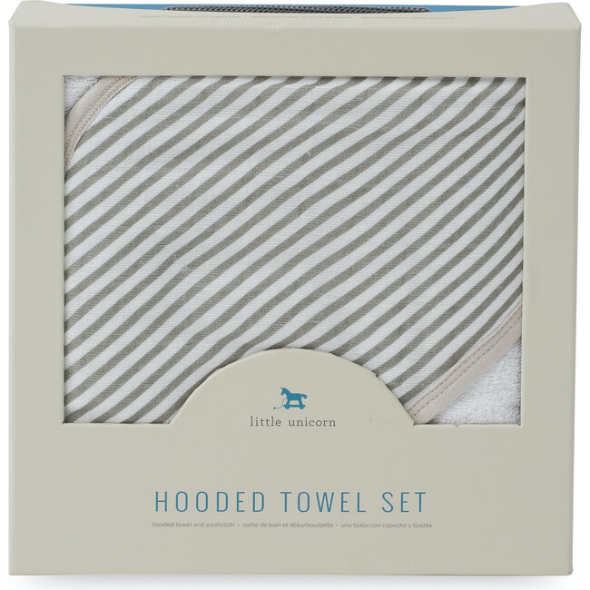 Infant Hooded Towel & Washcloth Set, Grey Stripe