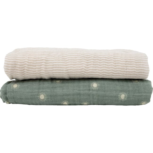 Organic Cotton Muslin Swaddle Blanket Set, Sage Suns - Swaddles - 3