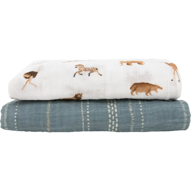 Organic Cotton Muslin Swaddle Blanket Set, Animal Crackers - Swaddles - 3