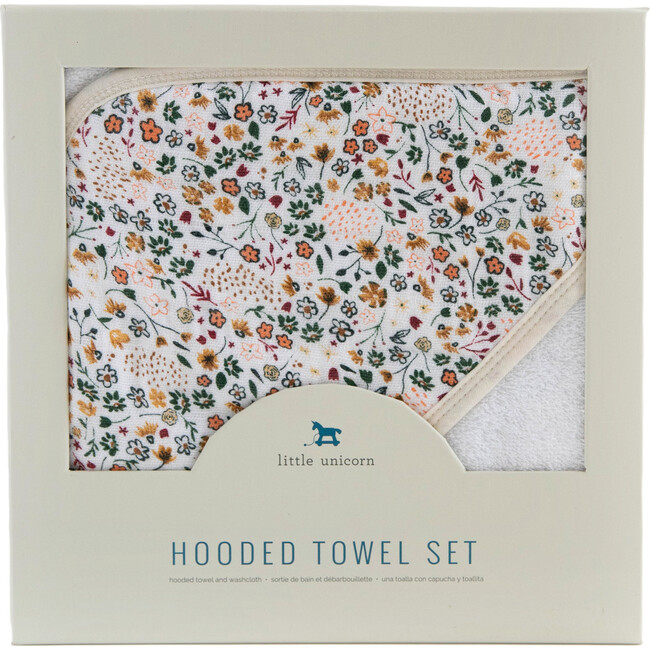 Infant Hooded Towel & Washcloth Set, Pressed Petals