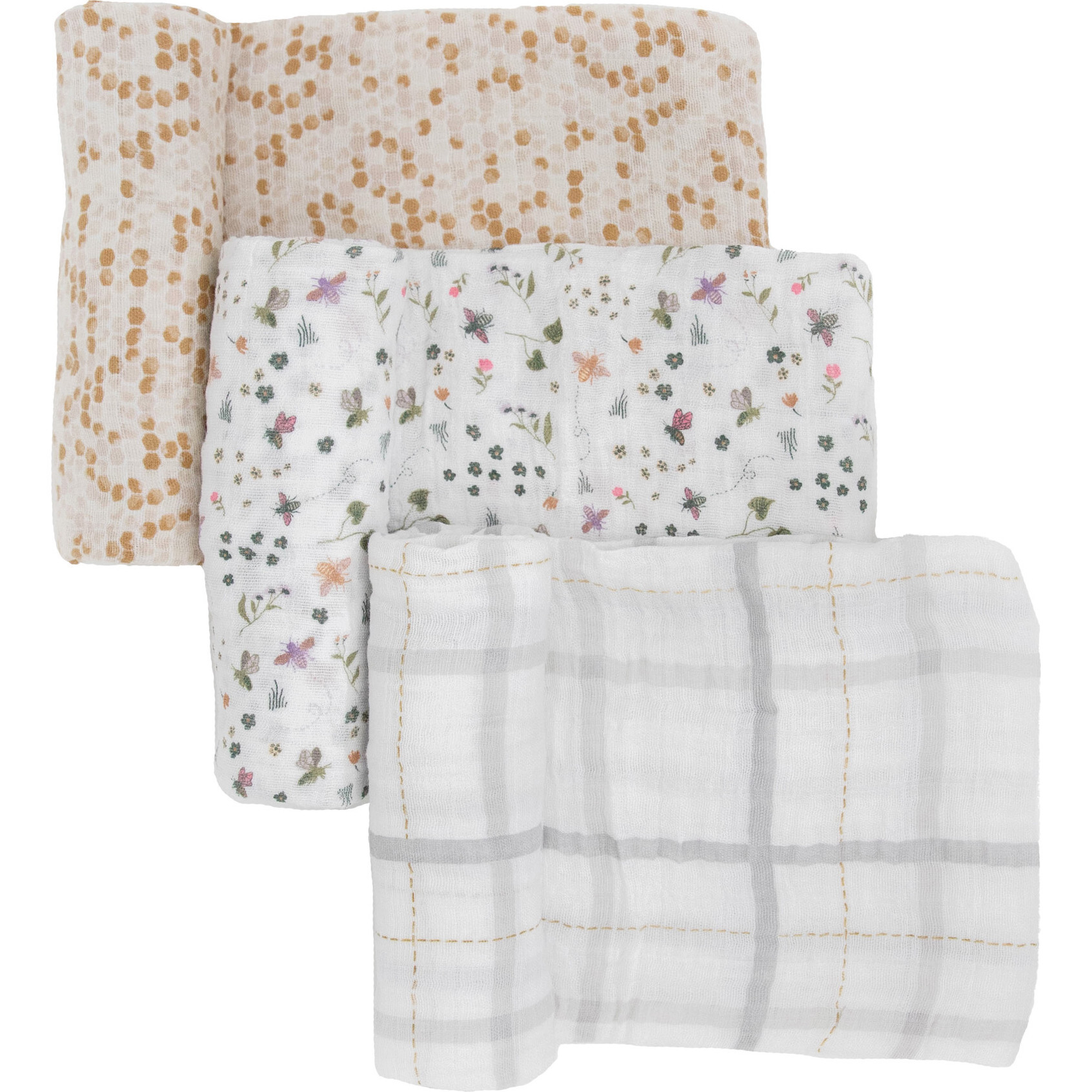 Cotton Muslin Swaddle Blanket Set, Garden Bees - Swaddles - 1