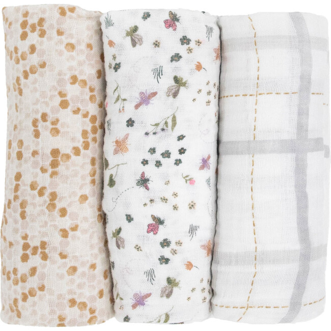 Cotton Muslin Swaddle Blanket Set, Garden Bees - Swaddles - 3