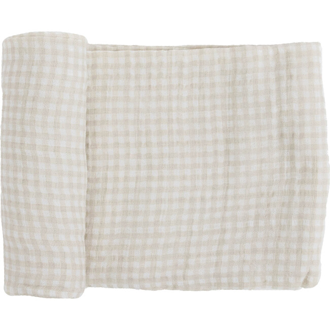 Cotton Muslin Swaddle Blanket, Tan Gingham - Swaddles - 1
