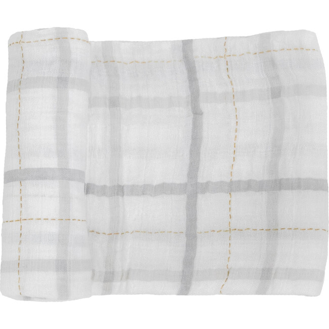 Cotton Muslin Swaddle Blanket, Grey Plaid - Swaddles - 1
