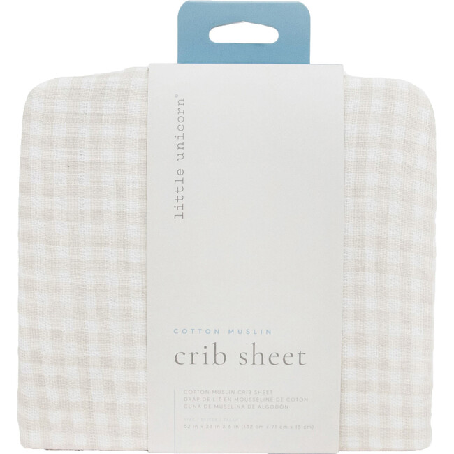 Cotton Muslin Crib Sheet, Tan Gingham - Sheets - 1