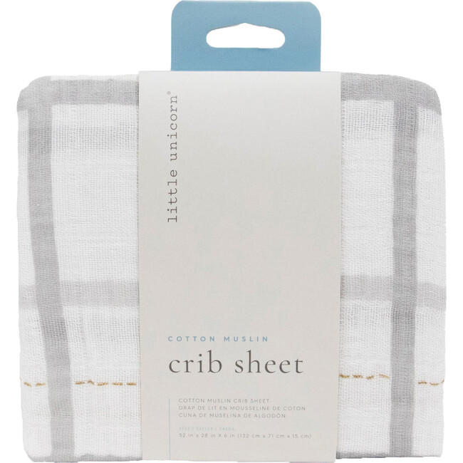 Cotton Muslin Crib Sheet, Grey Plaid