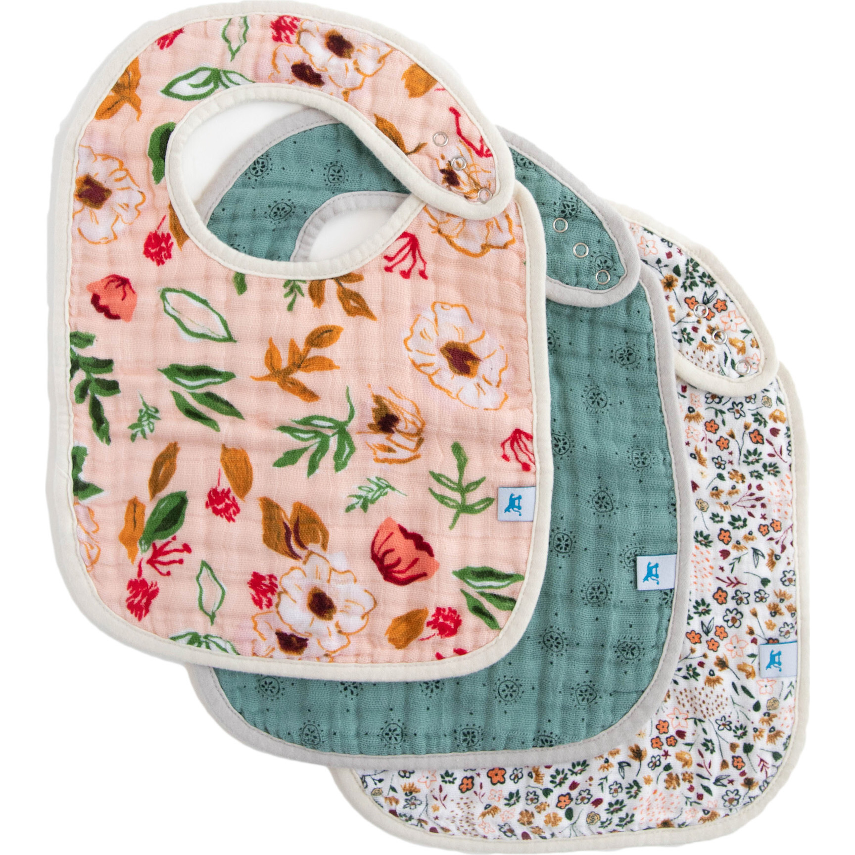 Cotton Muslin Classic Bib 3 Pack, Vintage Floral - Bibs - 1