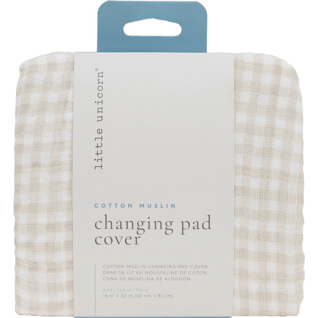 Cotton Muslin Changing Pad Cover, Tan Gingham - Changing Pads - 1