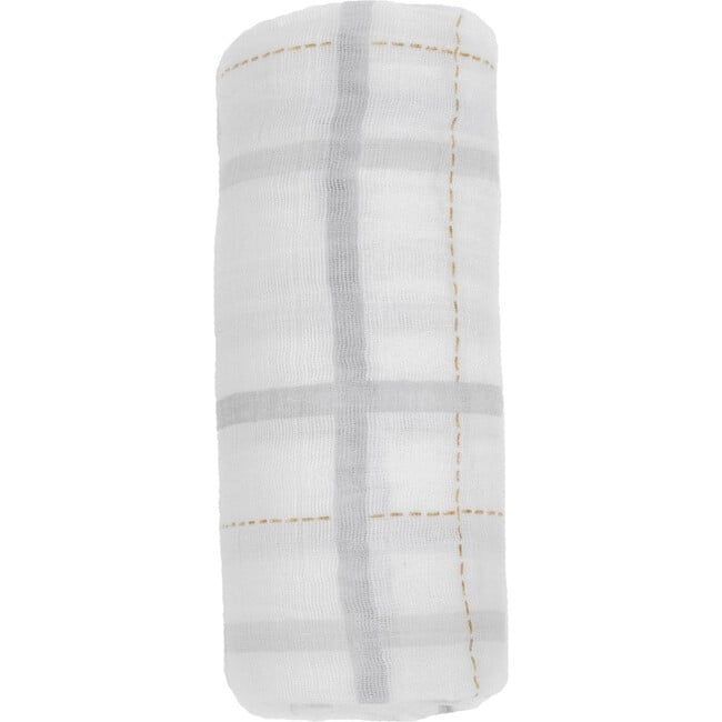 Cotton Muslin Swaddle Blanket, Grey Plaid - Swaddles - 3