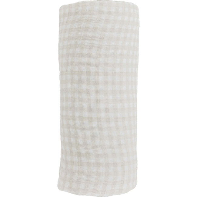 Cotton Muslin Swaddle Blanket, Tan Gingham - Swaddles - 3