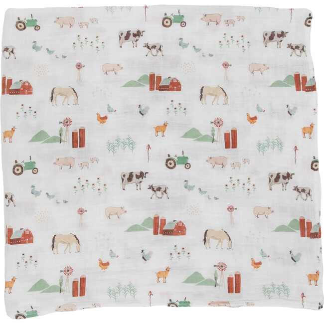 Cotton Muslin Swaddle Blanket, Farmyard - Swaddles - 3