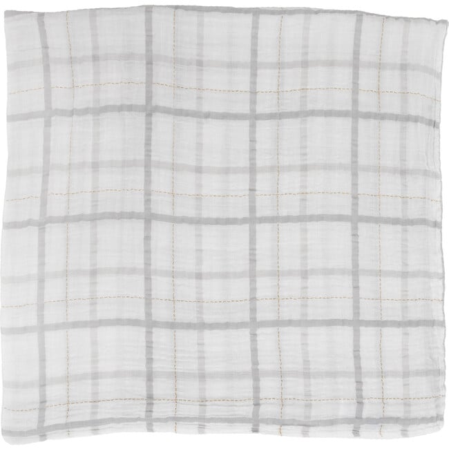 Cotton Muslin Swaddle Blanket, Grey Plaid - Swaddles - 4