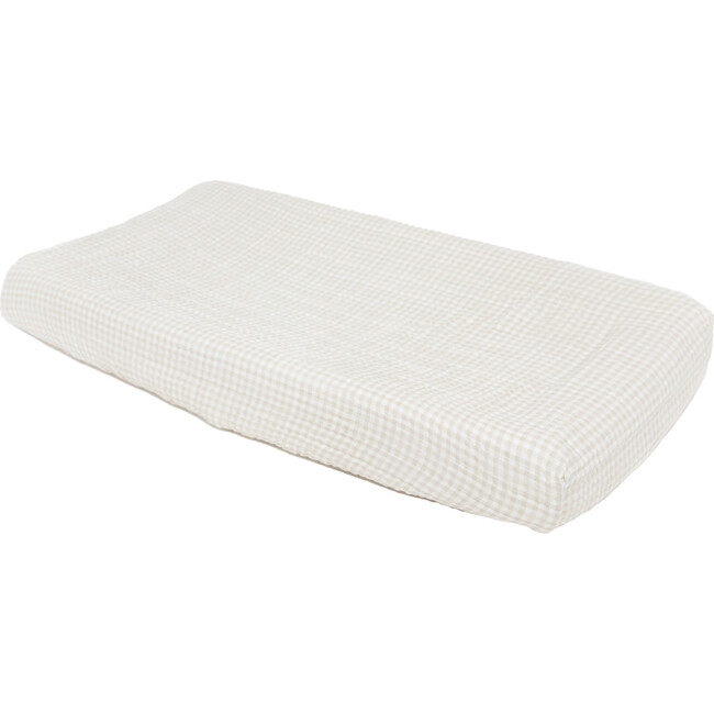 Cotton Muslin Changing Pad Cover, Tan Gingham - Changing Pads - 3