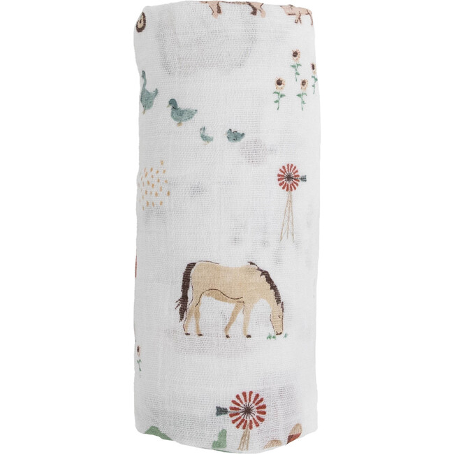 Cotton Muslin Swaddle Blanket, Farmyard - Swaddles - 4