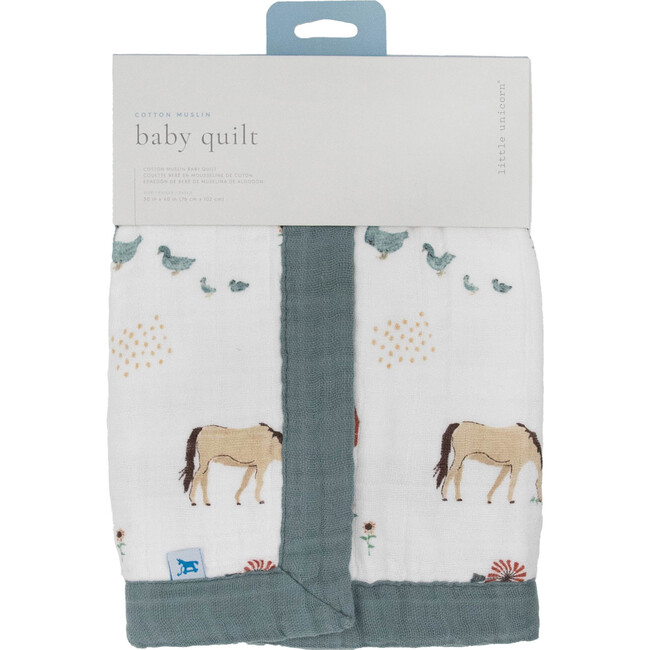 Cotton Muslin Baby Quilt, Farmyard - Quilts - 1