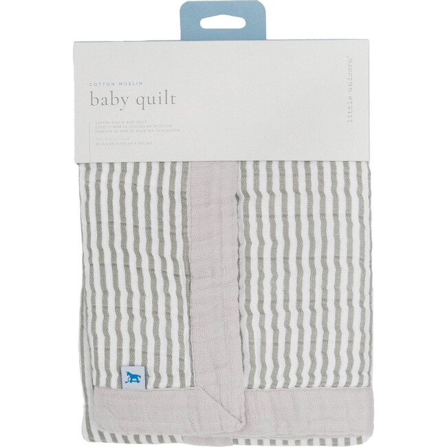 Cotton Muslin Baby Quilt, Grey Stripe