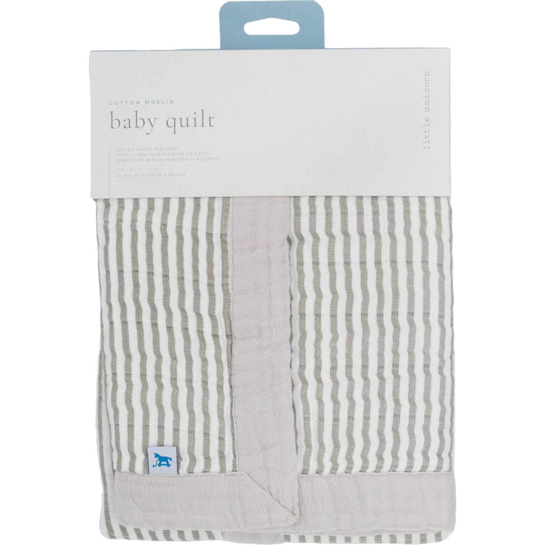Cotton Muslin Baby Quilt, Grey Stripe - Quilts - 1