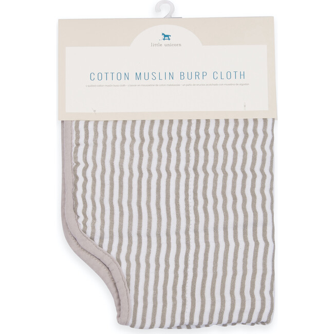 Cotton Muslin Burp Cloth, Grey Stripe - Bibs - 3