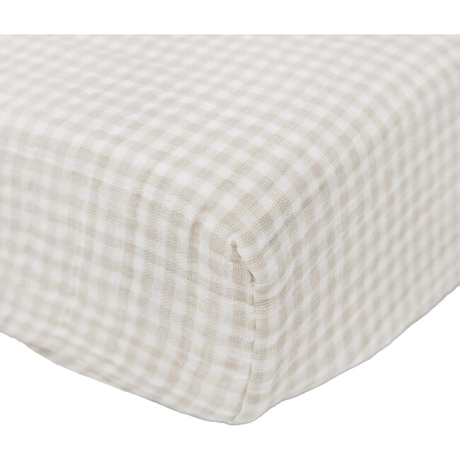Cotton Muslin Changing Pad Cover, Tan Gingham - Changing Pads - 4