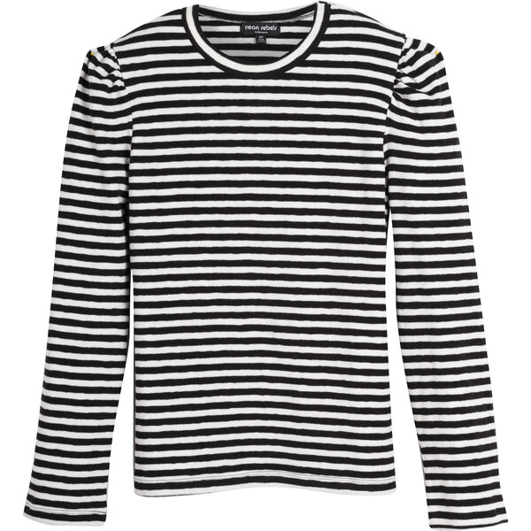Cecily Puff Sleeve Top, Charcoal & Cream Stripe - Neon Rebels Tops ...