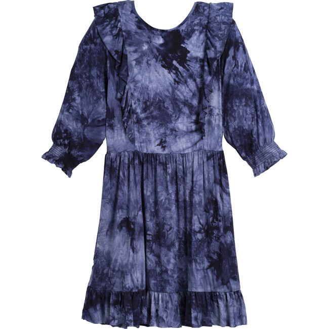 Darby Ruffle Dress, Indigo Tie Dye - Dresses - 1